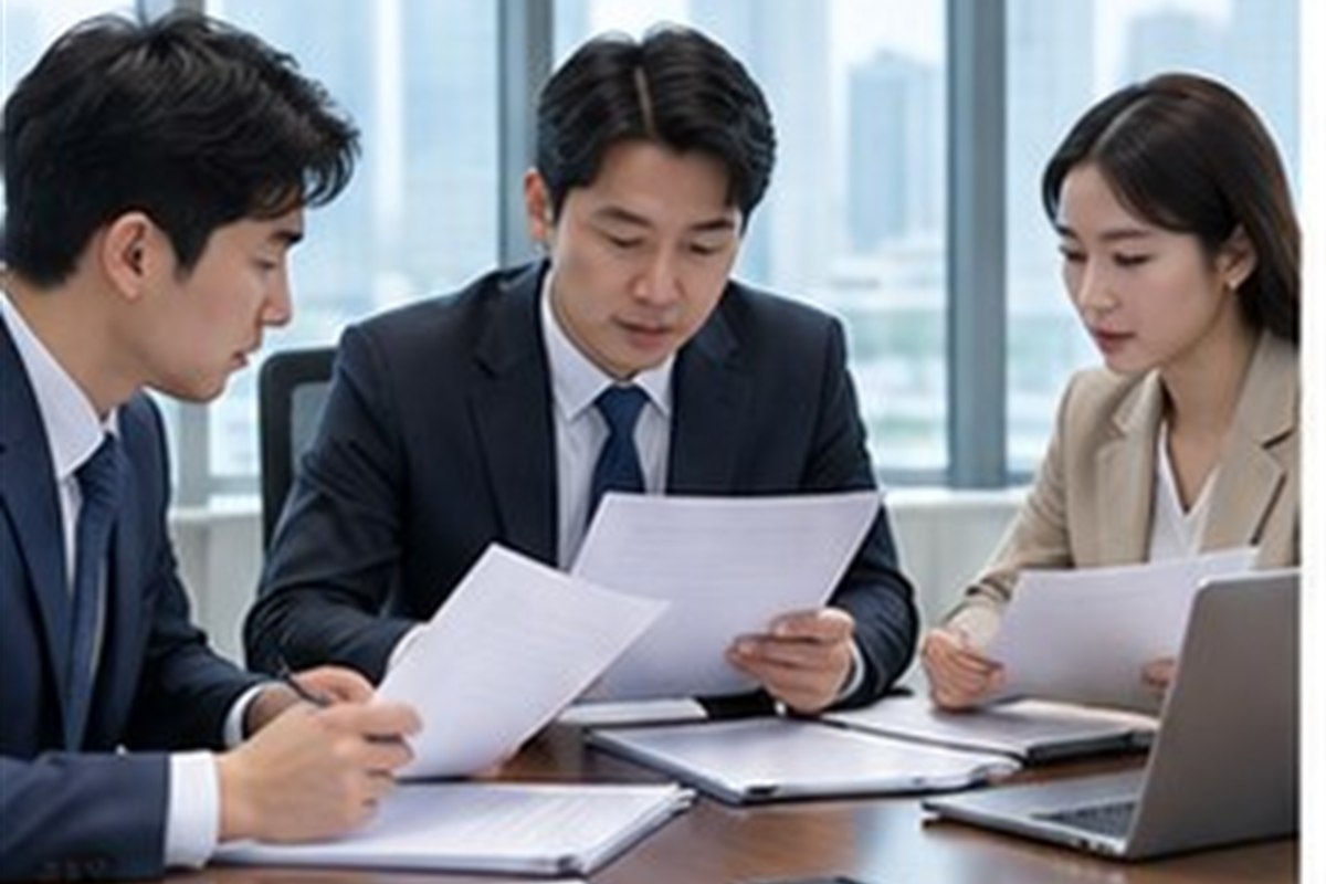 사내이사취임등기, 신규 취임과 중임의 임기 계산이 다른 이유 1 사내이사취임등기 관련 밝은 회의실에서 회사 의사록과 행정 절차를 검토하는 한국인 임원들