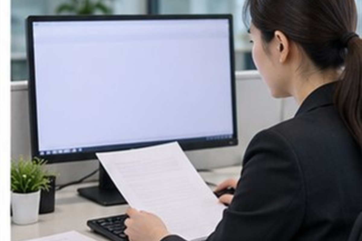 사내이사취임등기, 신규 취임과 중임의 임기 계산이 다른 이유 3 사내이사취임등기 관련 기업 행정 담당자가 컴퓨터와 빈 문서로 등기 일정을 점검하는 사무실