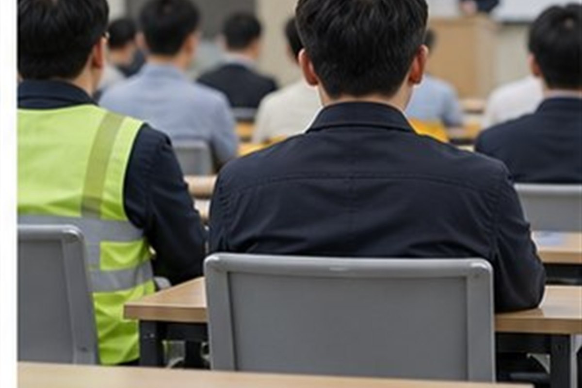면허정지이의신청 관련 교통안전 교육실에서 설명을 듣는 운수 종사자들