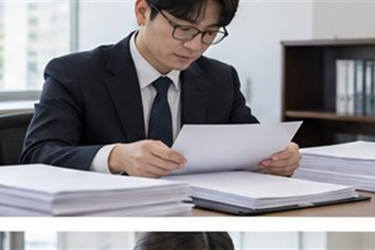 채권압류추심명령 제3채무자 관련 법원 절차 서류를 차분히 분류하는 한국인 성인과 밝은 사무 공간