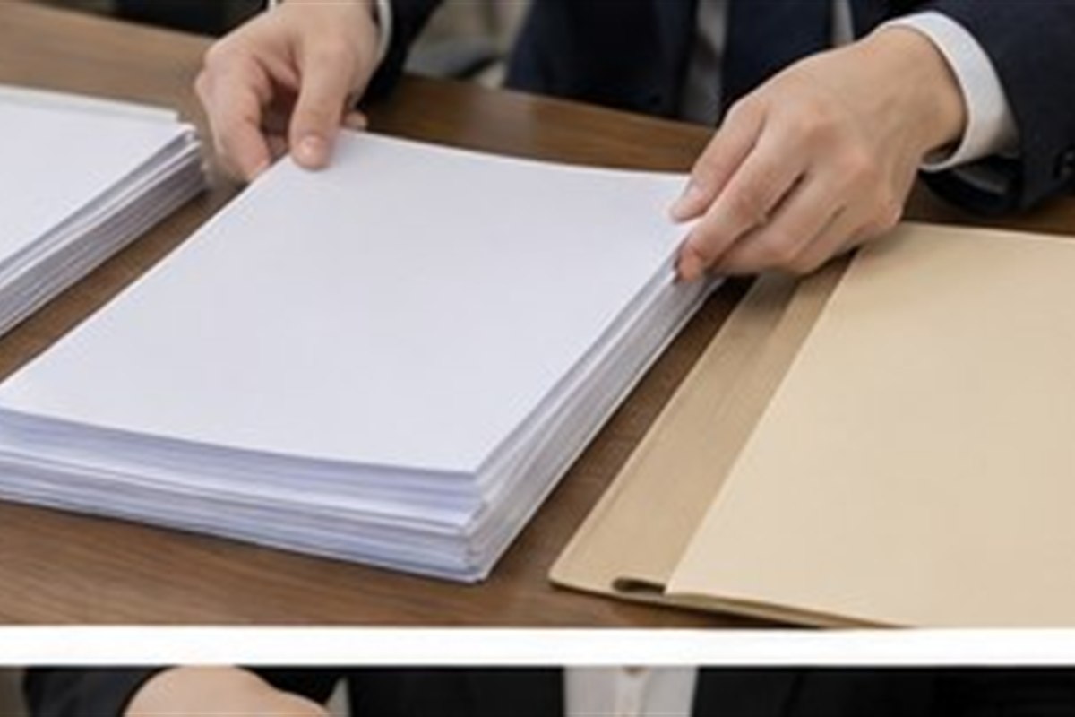 채권압류추심명령 제3채무자 관련 글자가 보이지 않는 법률 서류와 빈 파일을 날짜순으로 정리하는 손