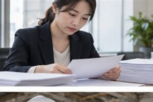가압류 담보제공명령, 본안 종료 후 공탁금을 돌려받는 방법 10 가압류 담보제공명령 관련 법원 절차 서류를 차분히 분류하는 한국인 성인과 밝은 사무 공간