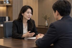 통장압류 해제방법, 돈을 갚는 것만으로 끝날까 7 통장압류 해제방법 절차를 상담하는 한국인 신청인과 법률 전문가