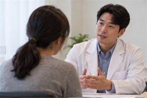 MRI 건강보험 적용 진료 방향을 상담하는 한국인 환자와 전문 의료진