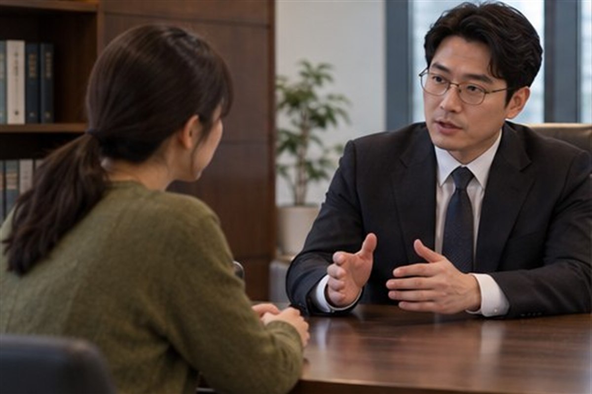 임대차보증금 가압류 절차를 상담하는 한국인 신청인과 전문 상담자