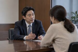 부동산 가압류 비용 절차를 상담하는 한국인 신청인과 전문 상담자
