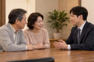 증여등기 취득세 절차를 상담하는 한국인 신청인과 전문 상담자