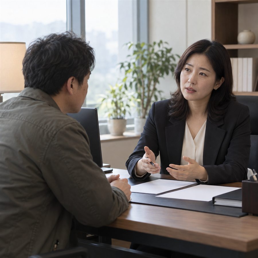 재산명시 불출석 확인 및 상담 장면