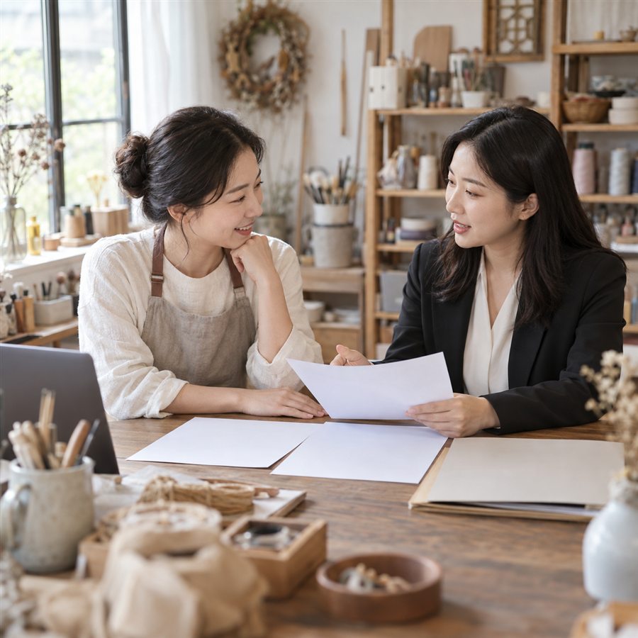 사업자등록 업태종목, 실제 사업 내용과 업종 변경을 확인하는 방법 3 사업 업종 등록을 상담하는 공방 운영자와 전문가