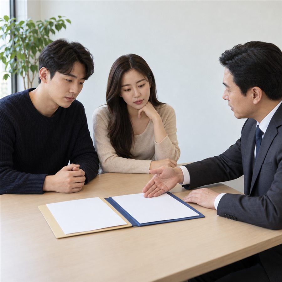 한정승인 준비를 변호사와 상담하는 가족