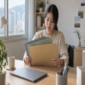 평균임금 산정을 위한 급여 자료를 준비하는 근로자