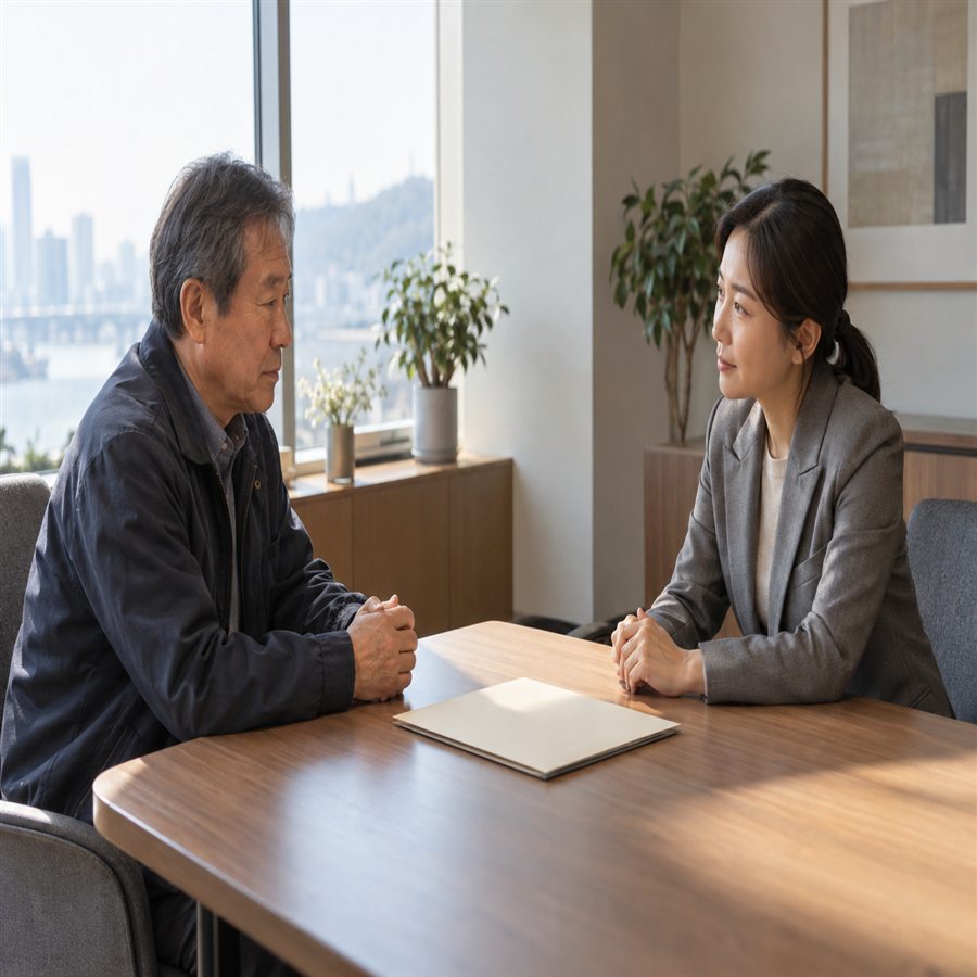 퇴직금 정산 자료를 상담하는 근로자