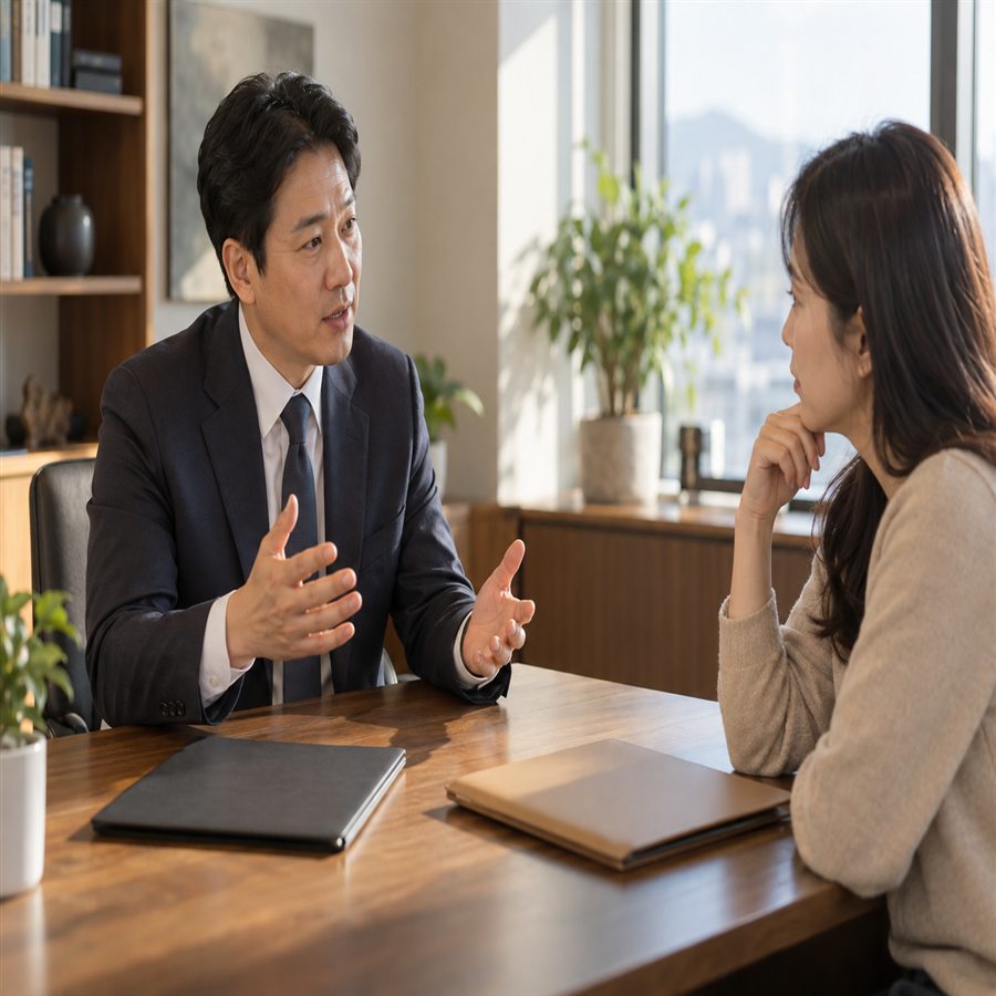 법률 전문가와 고소 취하 의사를 상담하는 사람