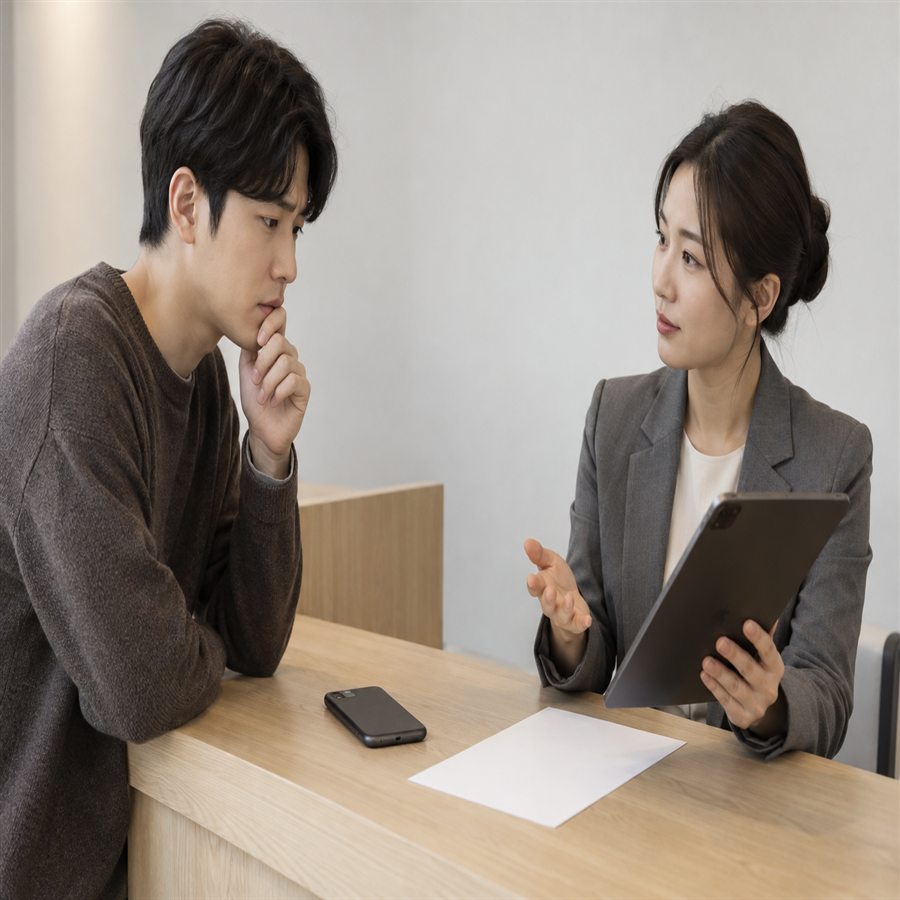휴대폰 명의도용 조회, 엠세이퍼 회선 확인과 가입제한 3 명의도용 의심 회선과 가입제한을 상담하는 모습