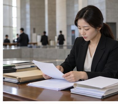 지급명령 집행 서류를 준비하는 법원 업무 공간