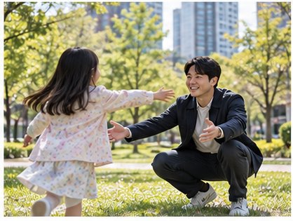 안전한 공원에서 만나는 부모와 아이