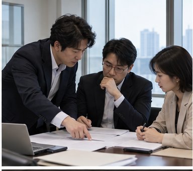 신주발행 계획을 검토하는 회사 관계자