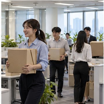 두 회사의 사무 공간과 자료를 통합하는 장면
