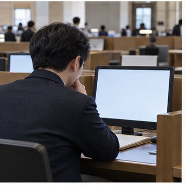 빈 화면 열람 기기 앞에서 판결서를 확인하는 사람