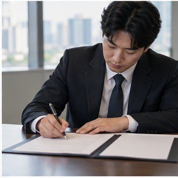 취임 관련 서류에 서명하는 신임 이사