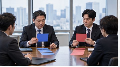 사업부문을 나누는 방안을 카드로 검토하는 경영진