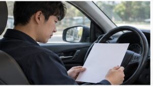 면허정지이의신청, 억울하다는 말보다 자료가 먼저입니다 12 주차한 차량 안에서 면허정지 통지를 살펴보는 운전자