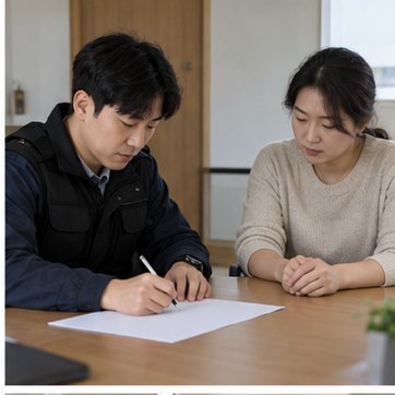 유체동산 목록을 표시 없이 정리하는 장면