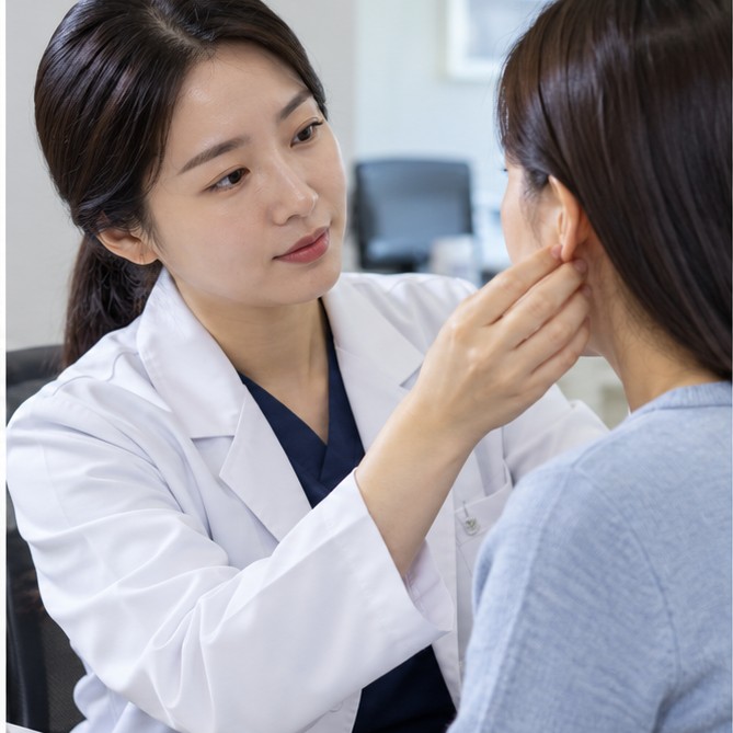 귓볼 멍울 원인 확인 장면 실사 이미지