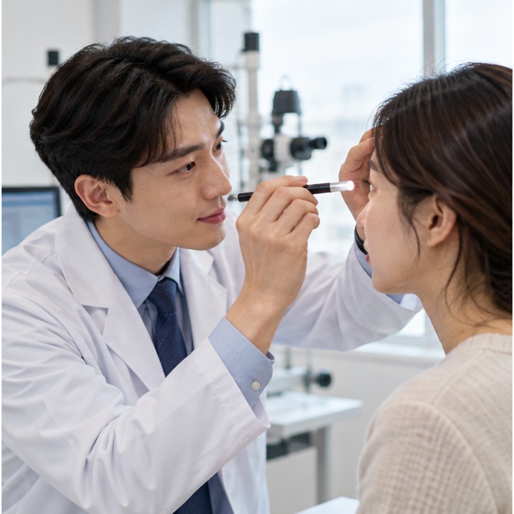 눈곱이 많이 끼는 이유 확인 장면 실사 이미지