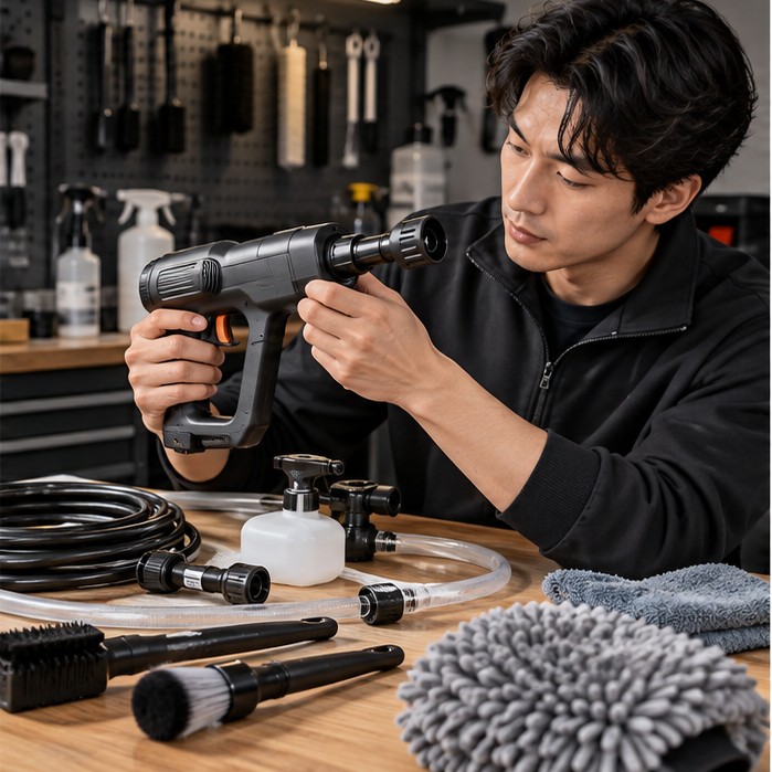 세차용품 확인 장면 실사 이미지