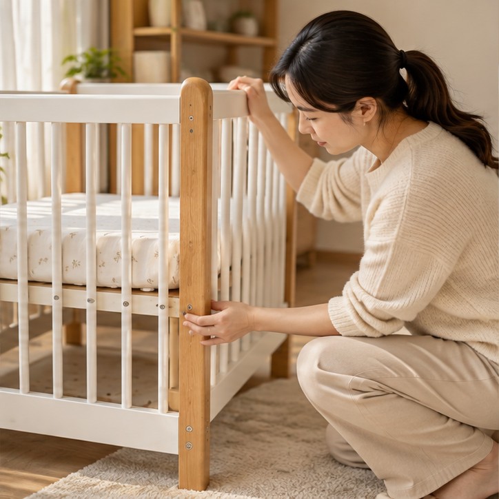 아기침대 확인 장면 실사 이미지
