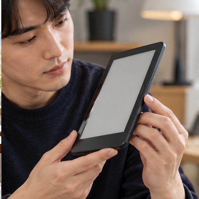 전자책리더기 확인 장면 실사 이미지