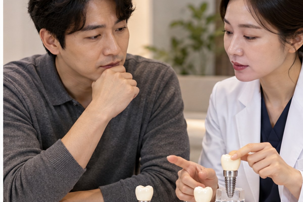 임플란트 제거 비용 치료 선택지를 설명하는 장면