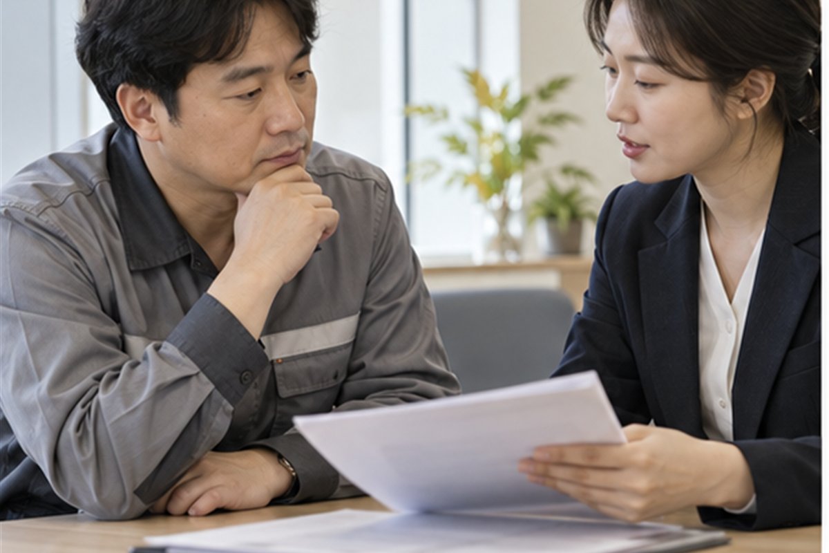 산재 장해급여 공식 절차를 상담하고 점검하는 모습