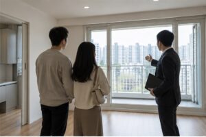 부동산 중개수수료 계산 관련 상황을 확인하는 사람
