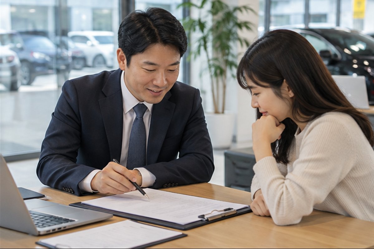차량가액 조회 공식 절차를 상담하고 점검하는 모습
