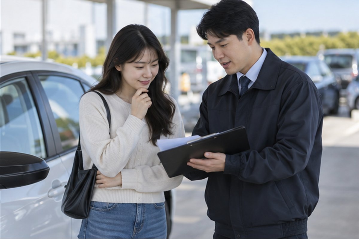 렌터카 보험 공식 절차를 상담하고 점검하는 모습