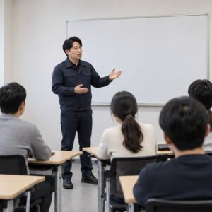 소방안전관리자 교육, 강습·실무교육 대상과 일정 확인 5 빈 교육판 앞에서 소방안전 교육을 듣는 성인 교육생