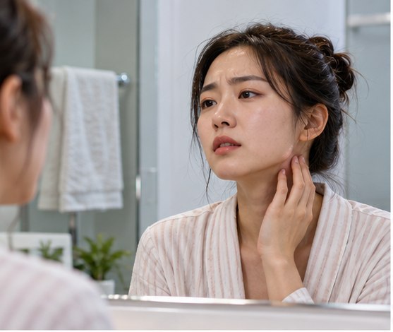 목 림프절 붓기 선택과 확인을 위한 실사 이미지 1