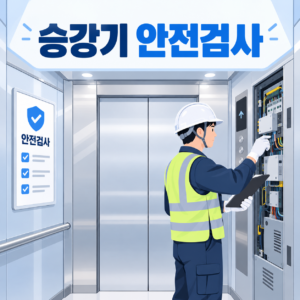 승강기 안전검사 주기 2026, 1년·6개월·2년 기준 3 승강기 안전검사 종류와 과태료를 안내하는 썸네일 일러스트