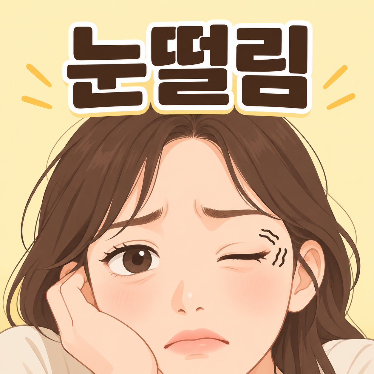 눈떨림 원인과 멈추는 법, 마그네슘 부족이 아니라면 이것부터 확인하세요 1 눈꺼풀이 떨리는 피곤한 표정의 얼굴 일러스트
