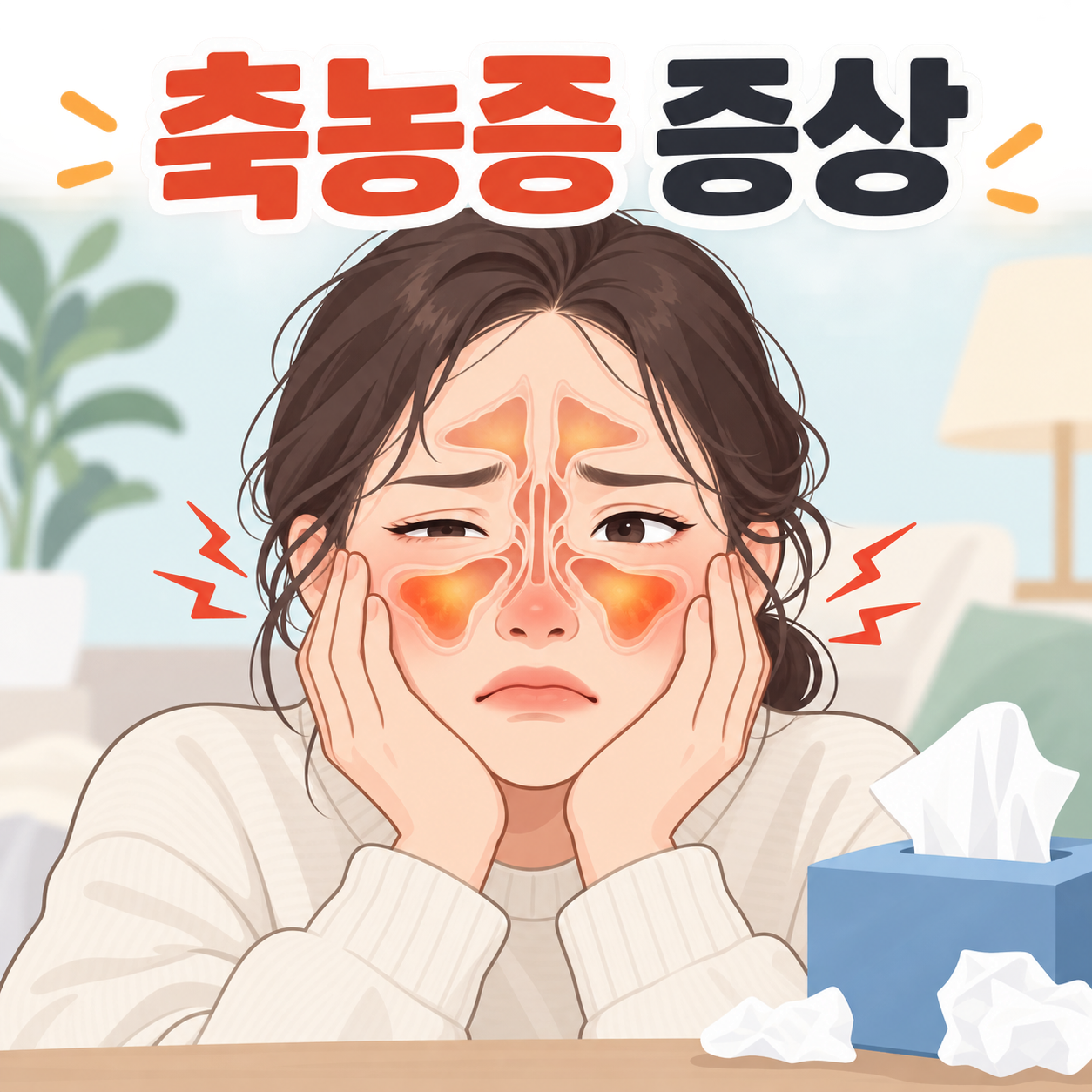 축농증 증상과 부비동 위치 안내 일러스트