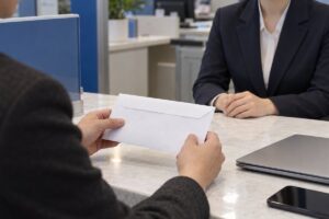 우리은행 엔화 환전 신청을 준비하는 여행자