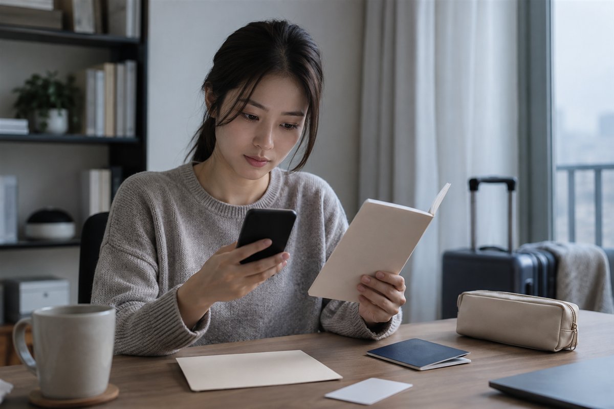 신한 SOL뱅크 엔화 환전 신청을 준비하는 여행자