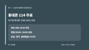 KT 고객센터: 모바일 114·인터넷 100과 24시간 긴급상담 10 KT 모바일 114 무료 및 비가입 전화 1588-0010 유료 고객센터 안내 카드