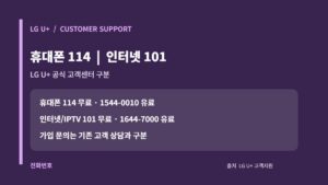 유플러스 고객센터: 휴대폰 114·인터넷 IPTV 101 구분 7 LG유플러스 모바일 114와 인터넷·IPTV 101 고객센터 번호 구분 카드