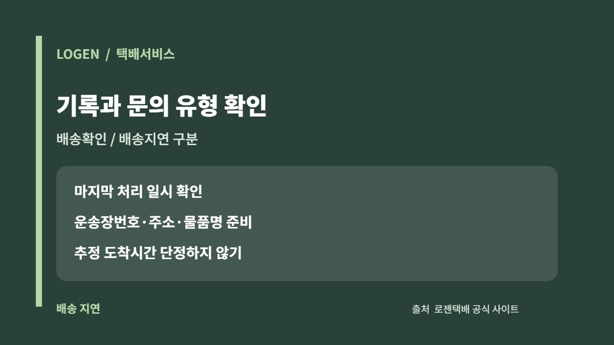 로젠택배 배송조회 기록과 배송지연 고객문의 유형 확인 카드