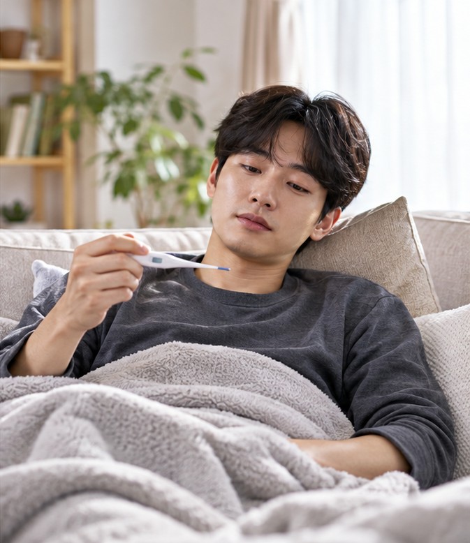 독감 예방접종 후 샤워 준비 과정 실사 이미지