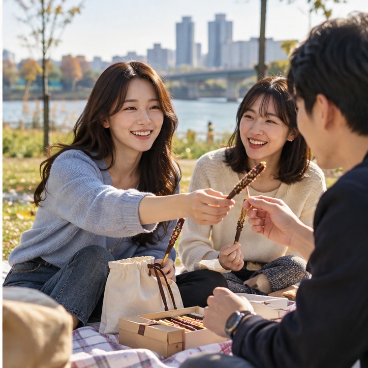 빼빼로데이 선물 직장 동료 확인 장면 실사 이미지