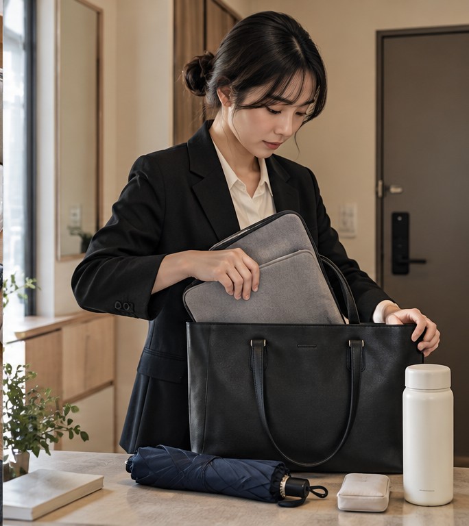 첫 출근 준비물 사무직 확인 장면 실사 이미지